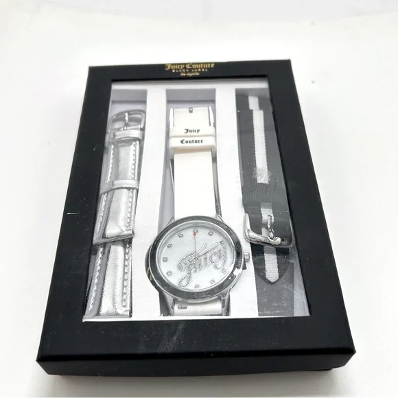 Juicy Couture Black and Silver Watch with White Dial, Interchangable Bezels Juicy Couture | Accessories | Juicy Couture Black And Silver  main image 4